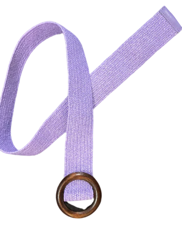 Ceinture lilas élastique en jute avec boucle ronde en bois
