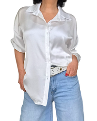 Chemise blanc cassé en satin à manche longue