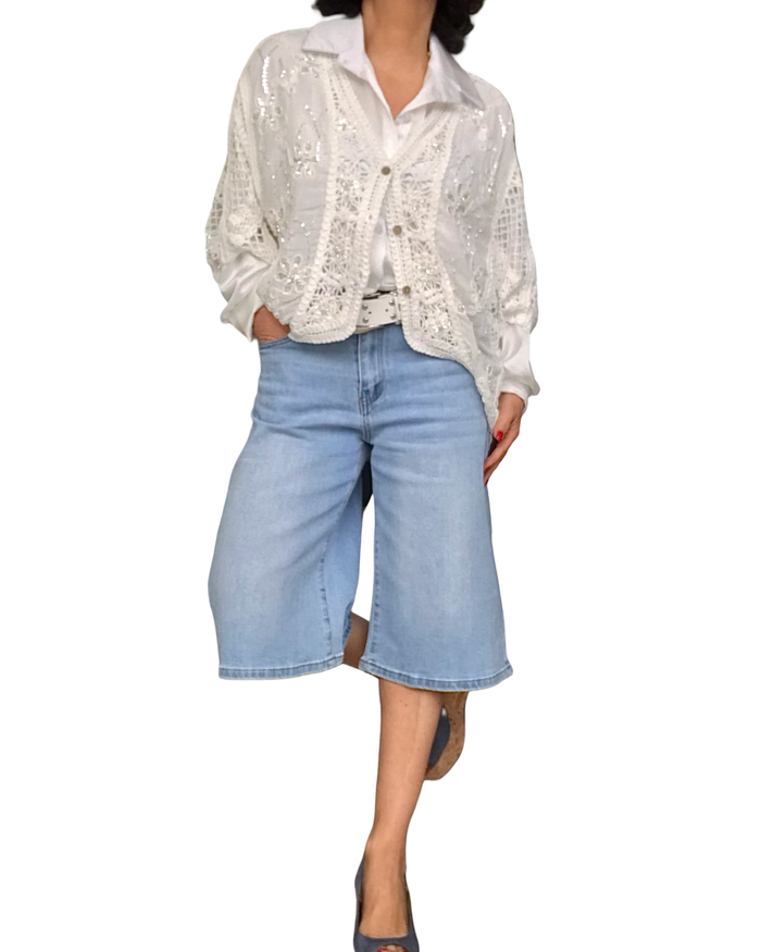 Jupe culotte en jeans bleu clair au genou
