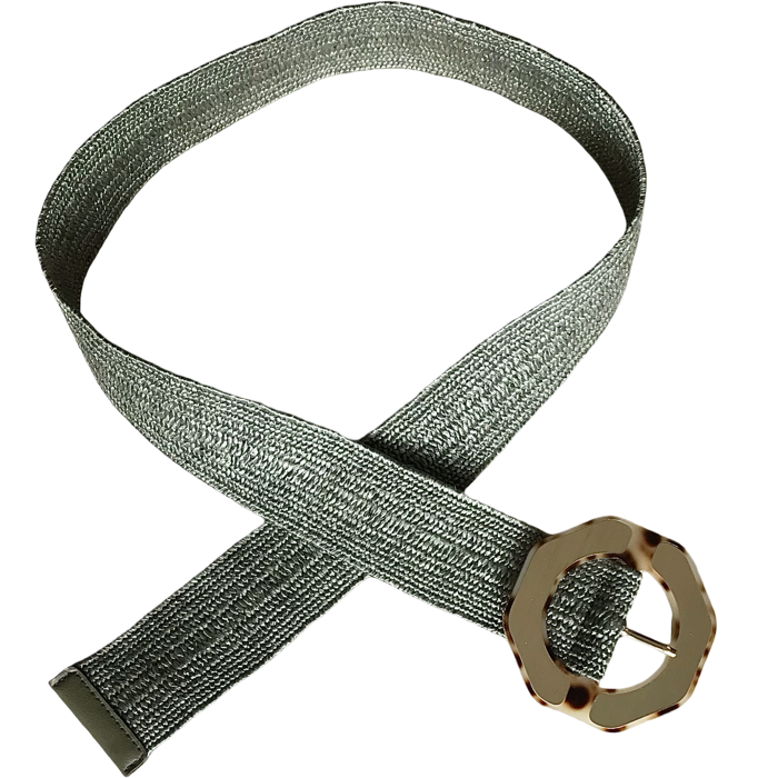 Ceinture en jute kaki boucle de 3,5 pouces de diamètre en plastique doré
