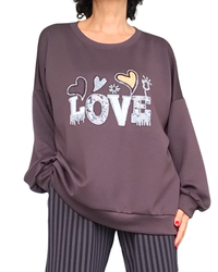 Chandail uni brun col rond en jersey « Love »( livraison 30 septembre)