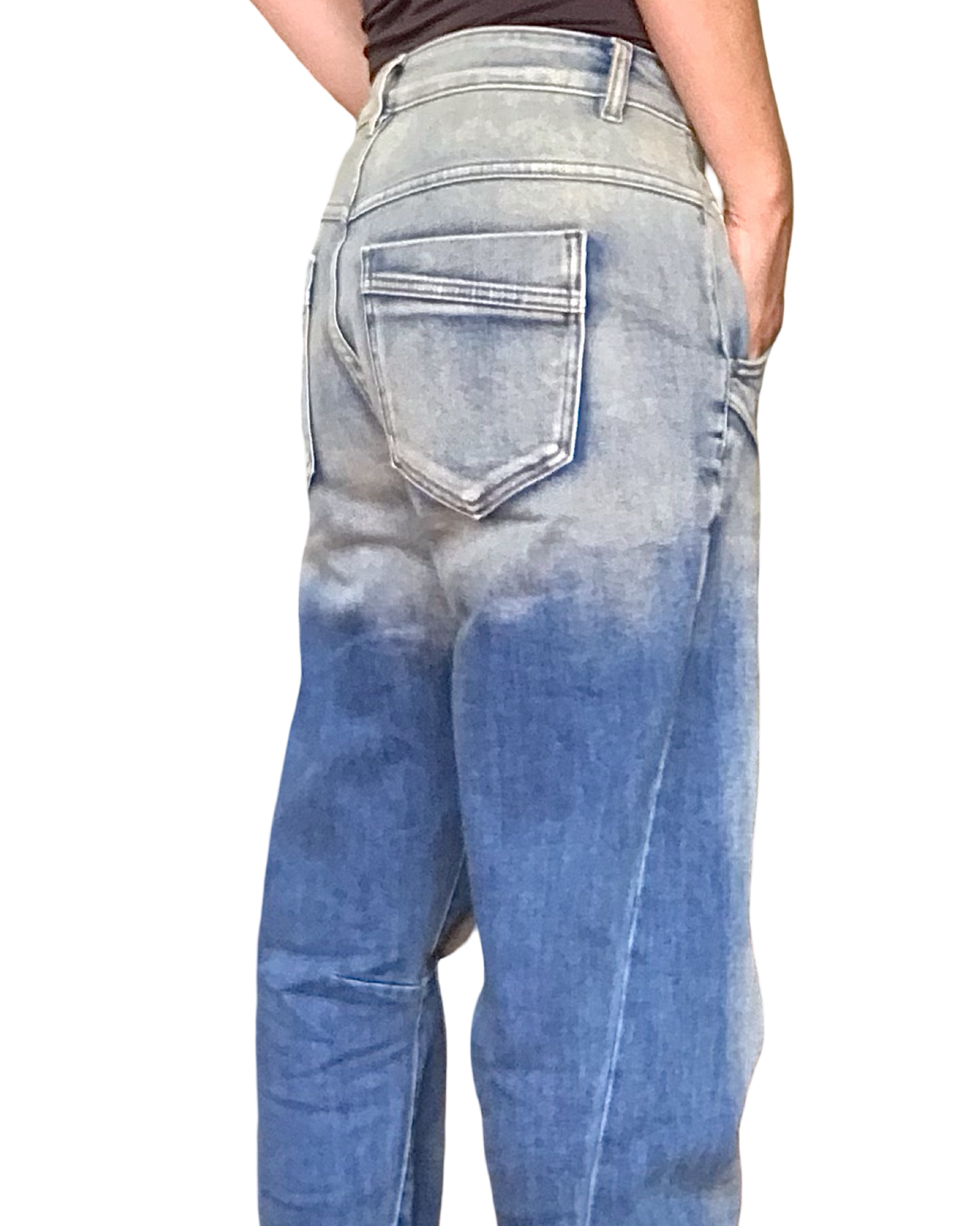 Jeans boyfriend bleu foncé délavé beige