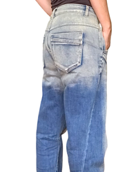 Jeans boyfriend bleu foncé délavé beige