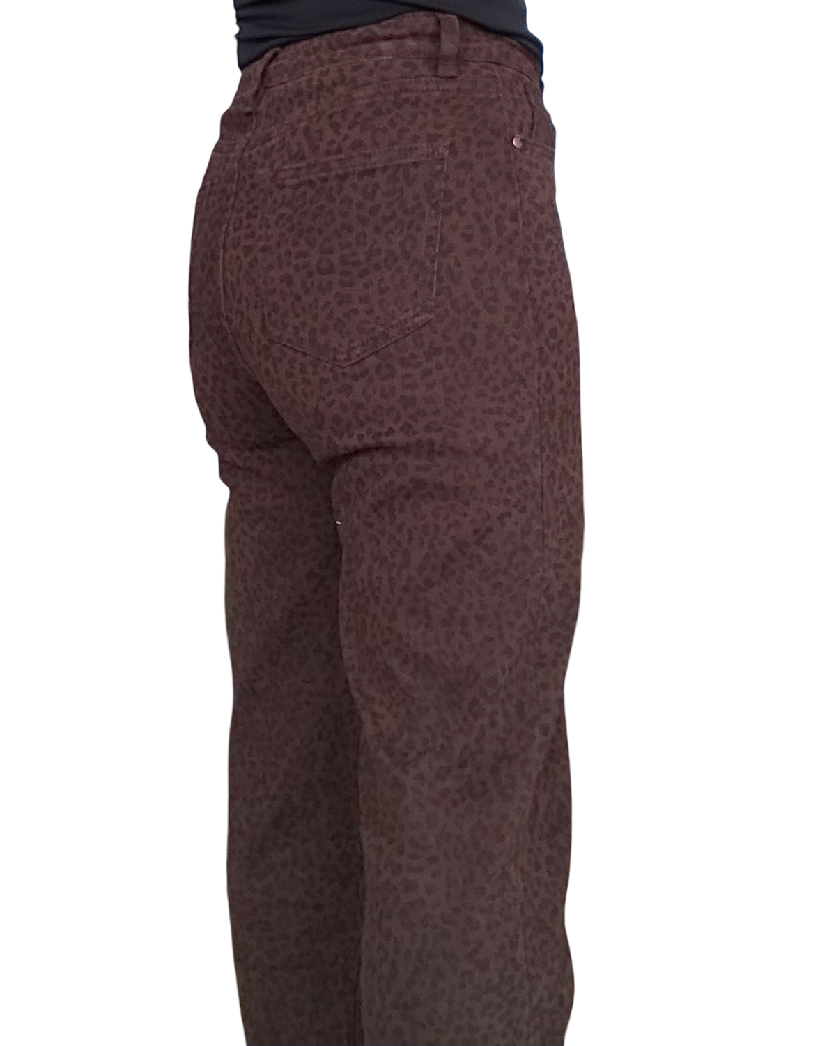 Pantalon brun imprimé léopard noir, coupe cigarette 28 pouces de jambes