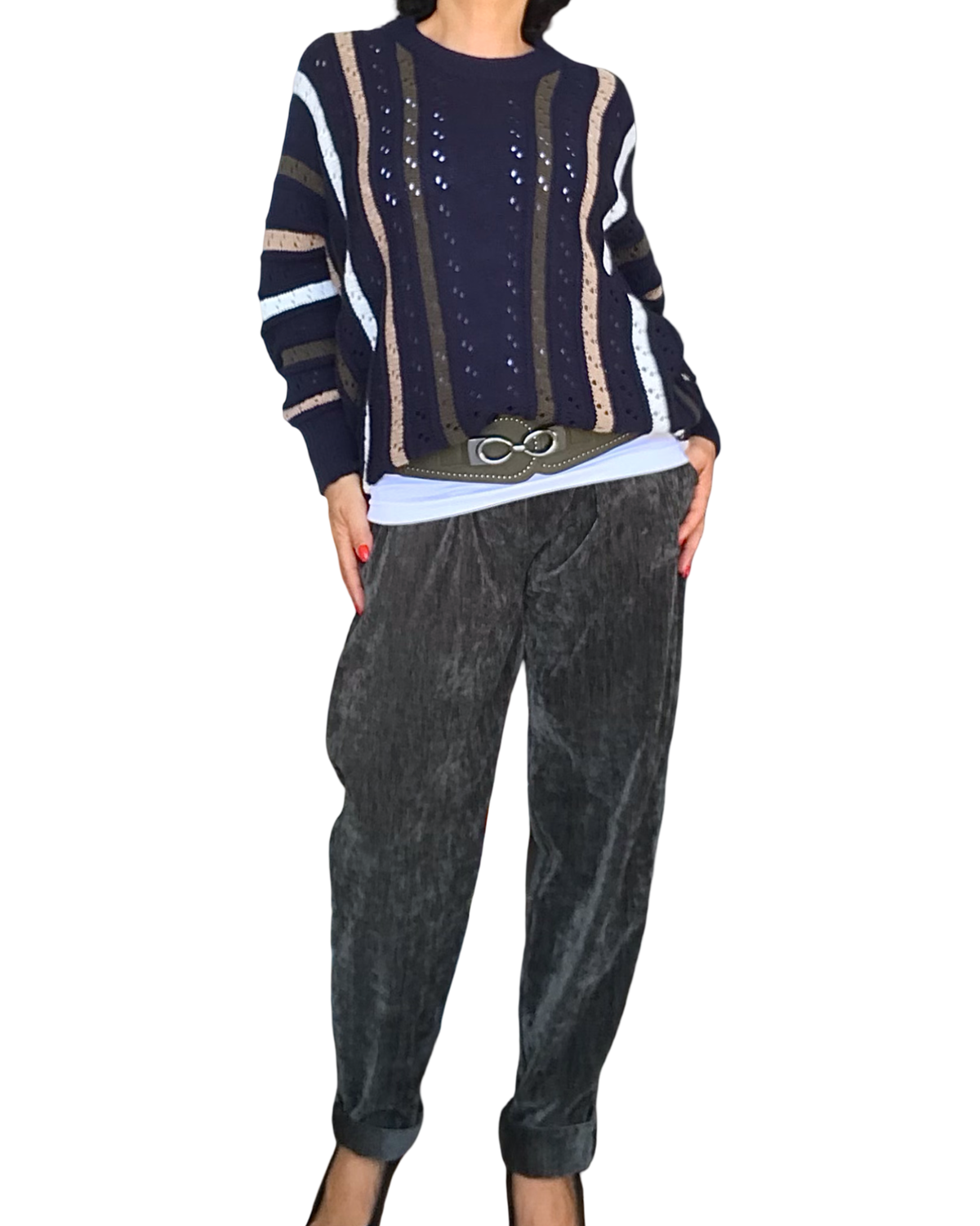 Pantalon kaki en velours taille élastique