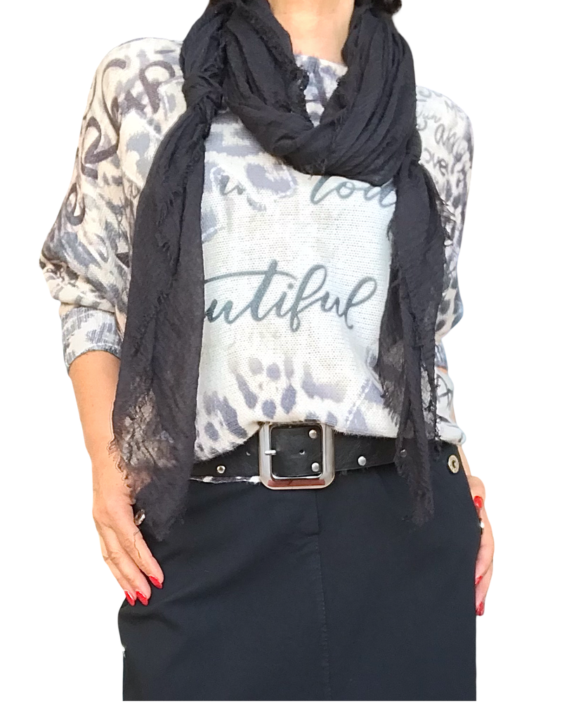 Chandail en tricot imprimé de lettres crème manche longue