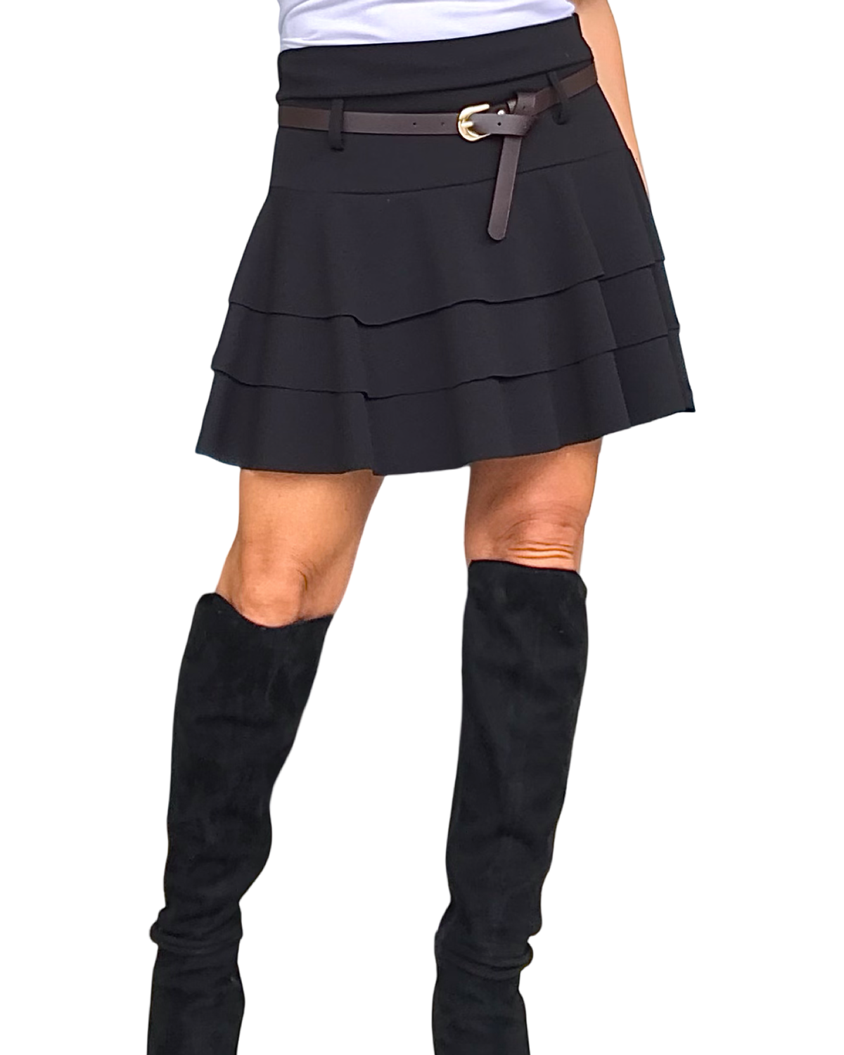 Jupe short noire taille élastique à volant